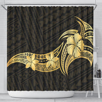 Gold Black Polynesia Hibiscus Plumeria Tattoo Shower Curtain