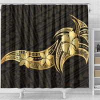 Gold Black Polynesia Hibiscus Plumeria Tattoo Shower Curtain