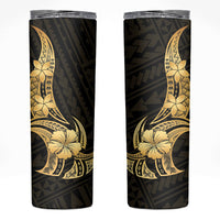 Gold Black Polynesia Hibiscus Plumeria Tattoo Skinny Tumbler