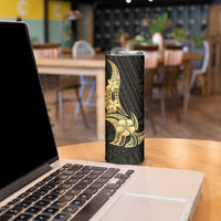 Gold Black Polynesia Hibiscus Plumeria Tattoo Skinny Tumbler