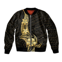 Gold Black Polynesia Hibiscus Plumeria Tattoo Sleeve Zip Bomber Jacket