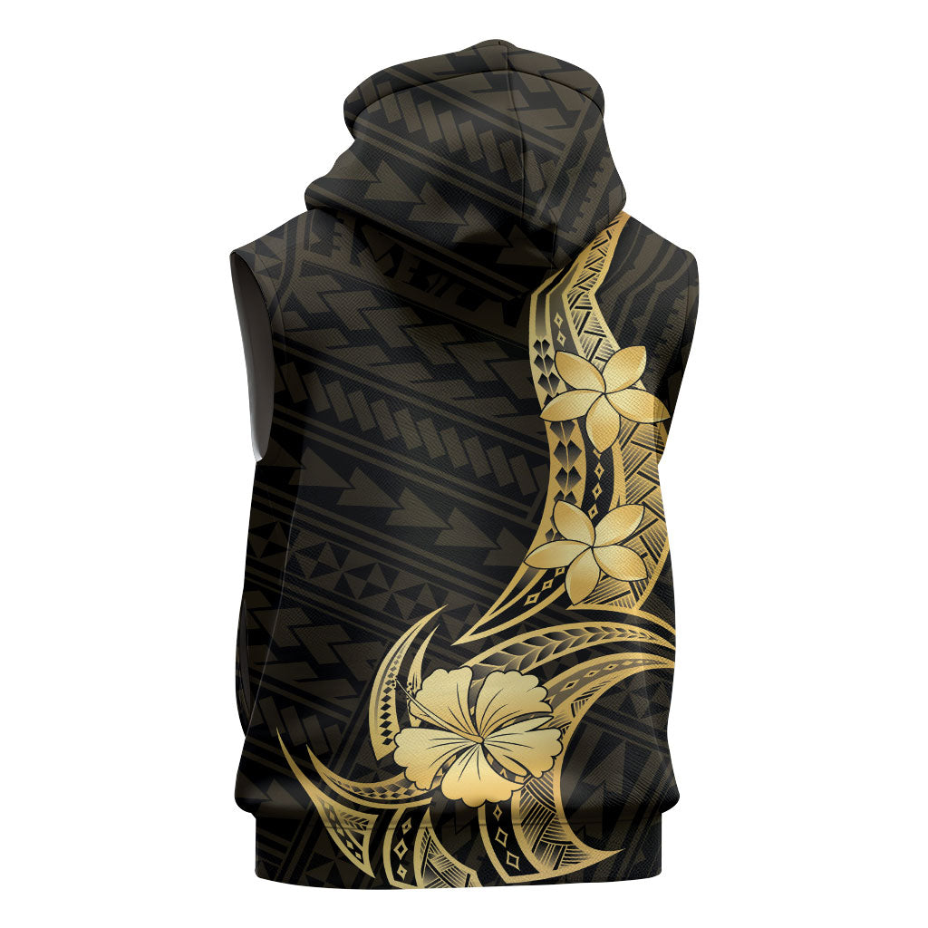 Gold Black Polynesia Hibiscus Plumeria Tattoo Sleeveless Hoodie