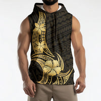 Gold Black Polynesia Hibiscus Plumeria Tattoo Sleeveless Hoodie