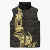 Gold Black Polynesia Hibiscus Plumeria Tattoo Sleeveless Puffer Jacket