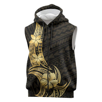 Gold Black Polynesia Hibiscus Plumeria Tattoo Sleeveless Zip Hoodie