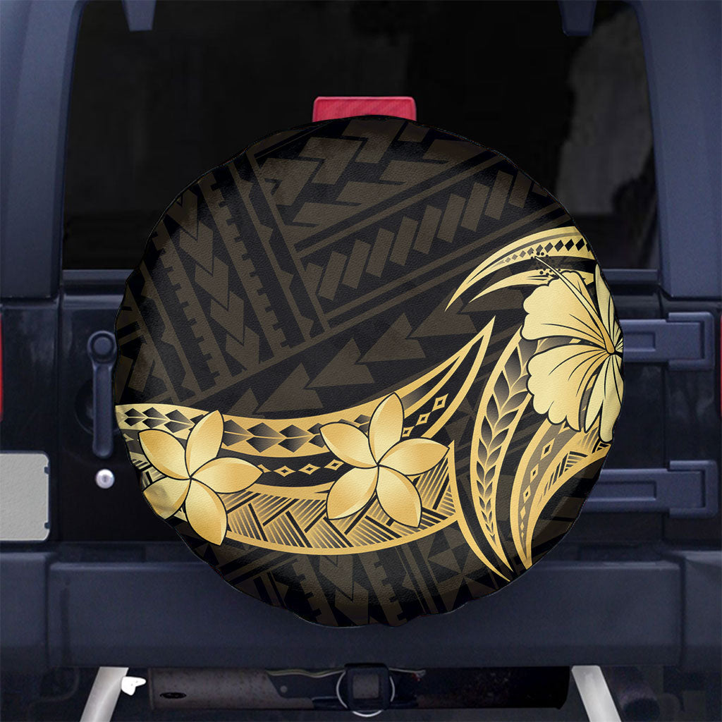 Gold Black Polynesia Hibiscus Plumeria Tattoo Spare Tire Cover