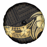 Gold Black Polynesia Hibiscus Plumeria Tattoo Spare Tire Cover