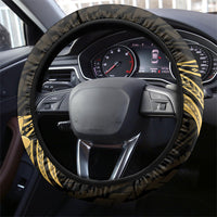 Gold Black Polynesia Hibiscus Plumeria Tattoo Steering Wheel Cover