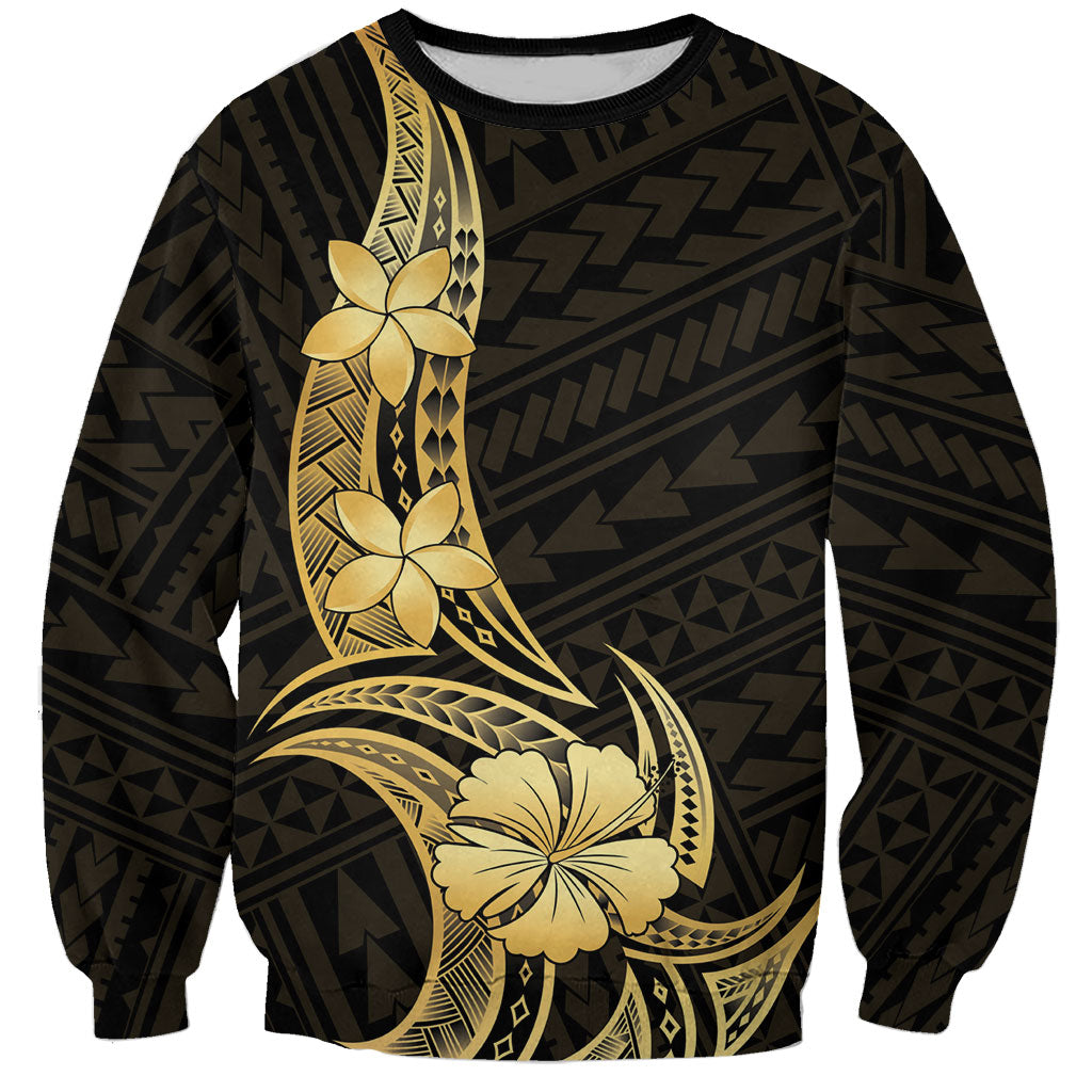 Gold Black Polynesia Hibiscus Plumeria Tattoo Sweatshirt