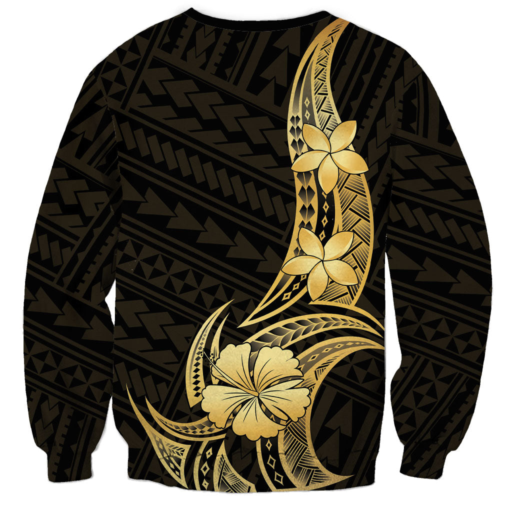 Gold Black Polynesia Hibiscus Plumeria Tattoo Sweatshirt