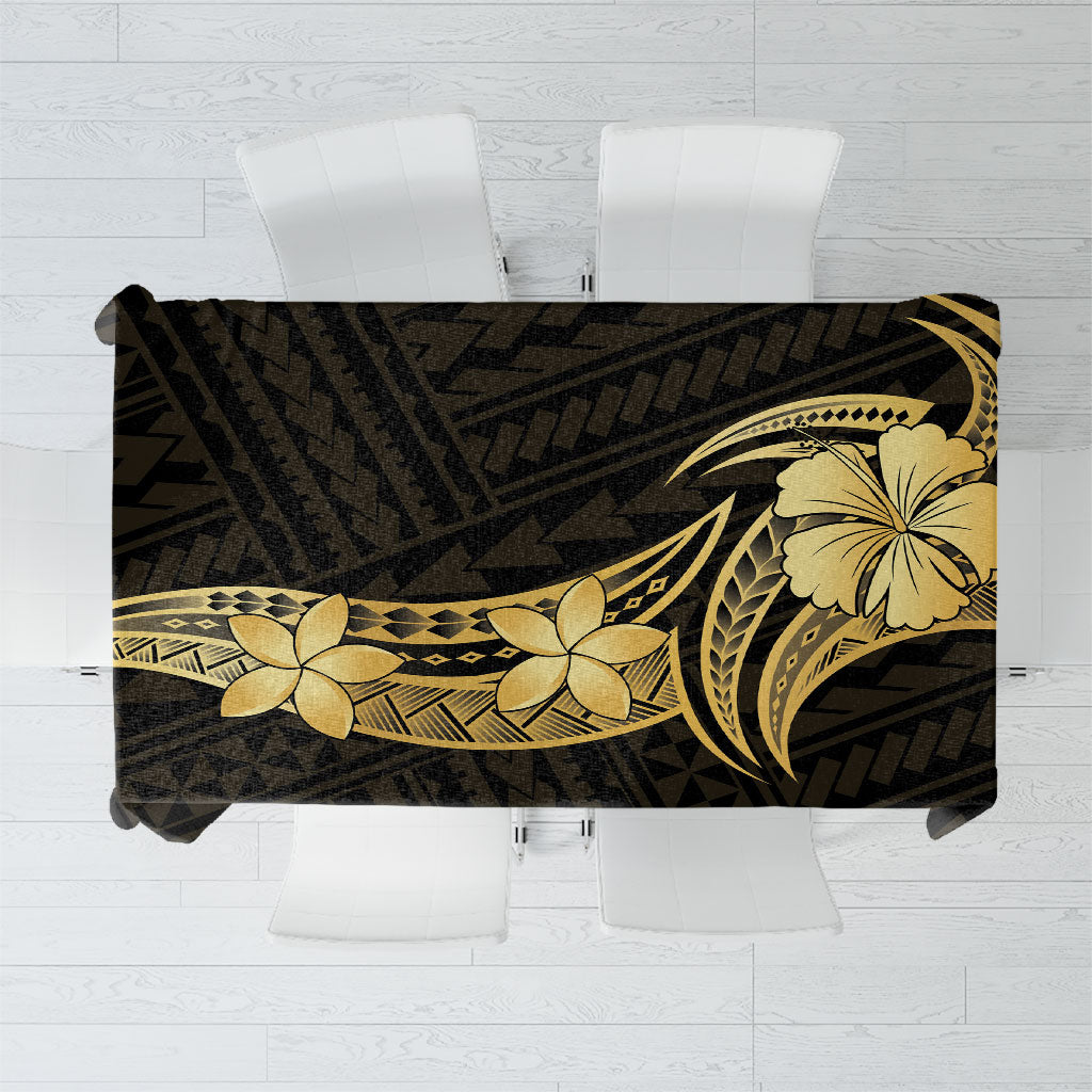 Gold Black Polynesia Hibiscus Plumeria Tattoo Tablecloth