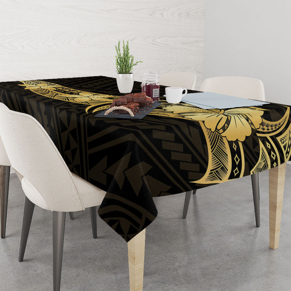 Gold Black Polynesia Hibiscus Plumeria Tattoo Tablecloth
