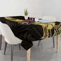 Gold Black Polynesia Hibiscus Plumeria Tattoo Tablecloth