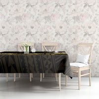 Gold Black Polynesia Hibiscus Plumeria Tattoo Tablecloth