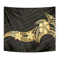 Gold Black Polynesia Hibiscus Plumeria Tattoo Tapestry