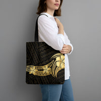 Gold Black Polynesia Hibiscus Plumeria Tattoo Tote Bag