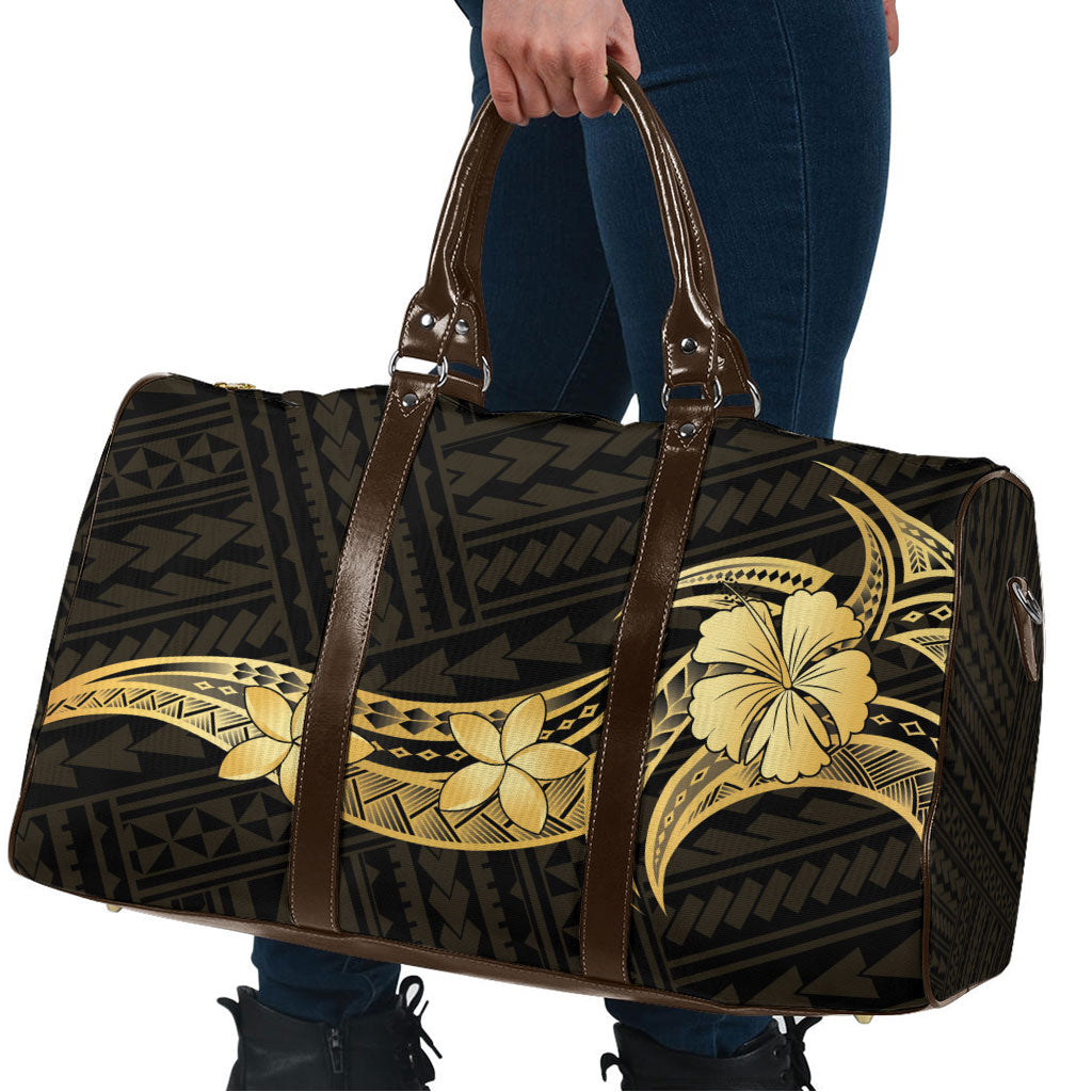 Gold Black Polynesia Hibiscus Plumeria Tattoo Travel Bag