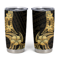 Gold Black Polynesia Hibiscus Plumeria Tattoo Tumbler Cup