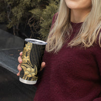 Gold Black Polynesia Hibiscus Plumeria Tattoo Tumbler Cup