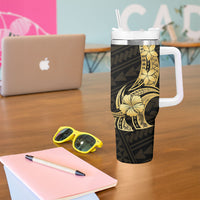 Gold Black Polynesia Hibiscus Plumeria Tattoo Tumbler With Handle