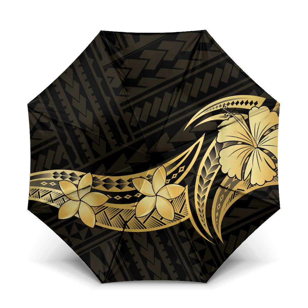Gold Black Polynesia Hibiscus Plumeria Tattoo Umbrella