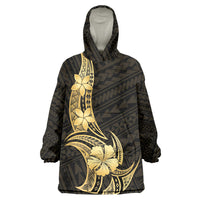 Gold Black Polynesia Hibiscus Plumeria Tattoo Wearable Blanket Hoodie