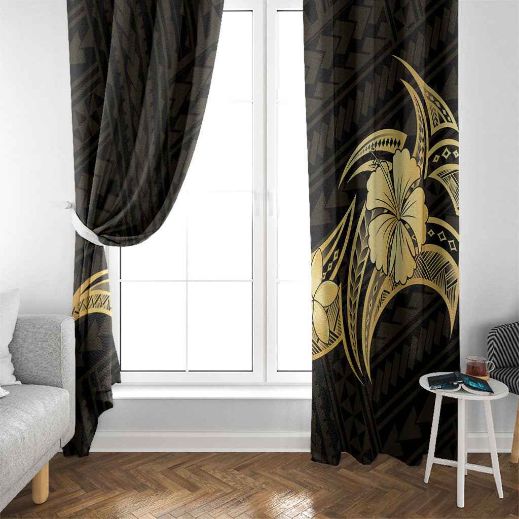Gold Black Polynesia Hibiscus Plumeria Tattoo Window Curtain