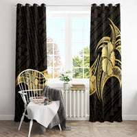 Gold Black Polynesia Hibiscus Plumeria Tattoo Window Curtain
