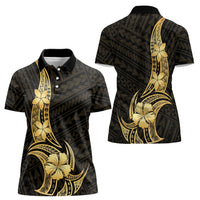 Gold Black Polynesia Hibiscus Plumeria Tattoo Women Polo Shirt