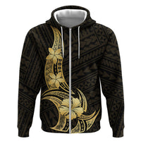 Gold Black Polynesia Hibiscus Plumeria Tattoo Zip Hoodie