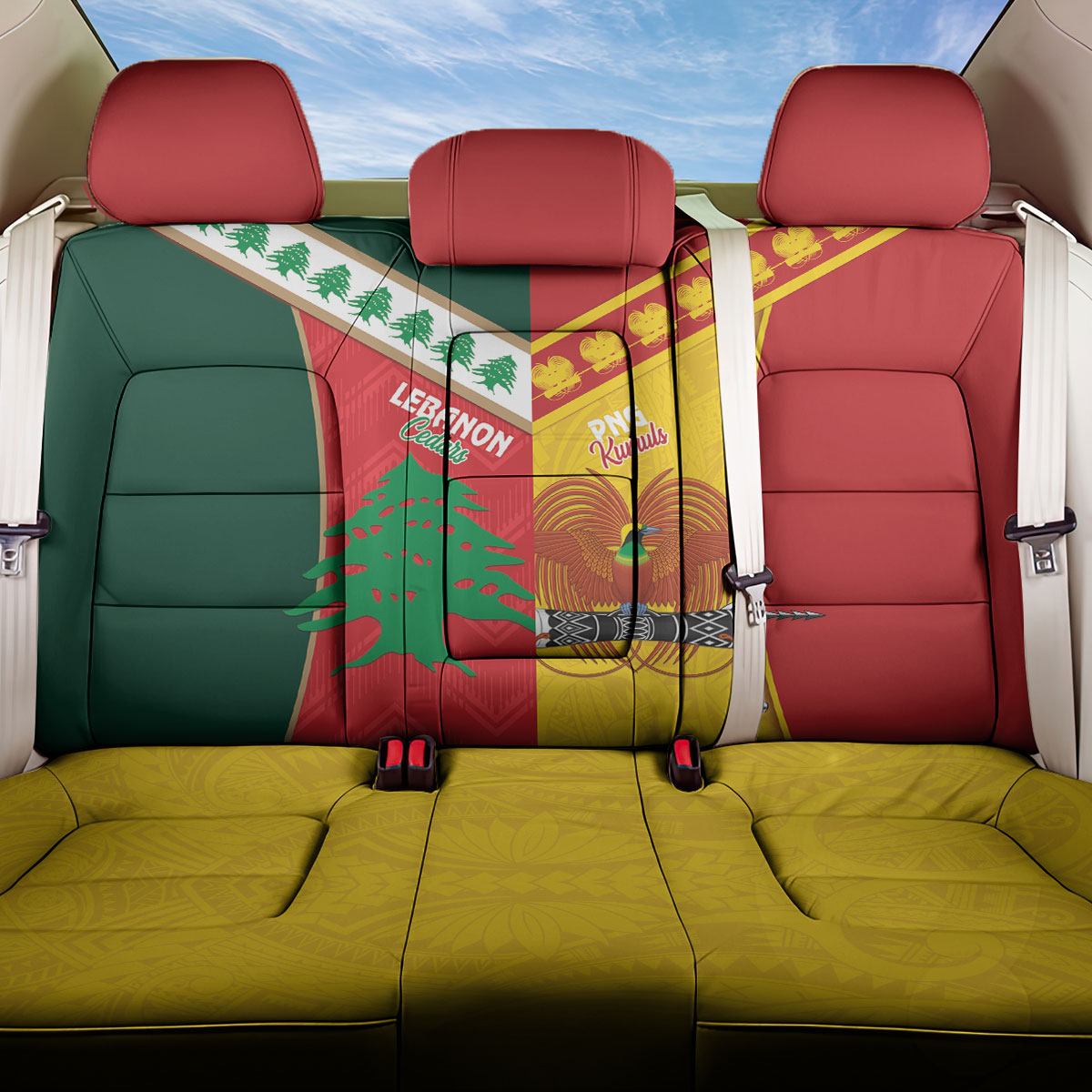 Rugby Papua New Guinea and Lebanon Back Car Seat Cover PNG Kumuls Cedars Together