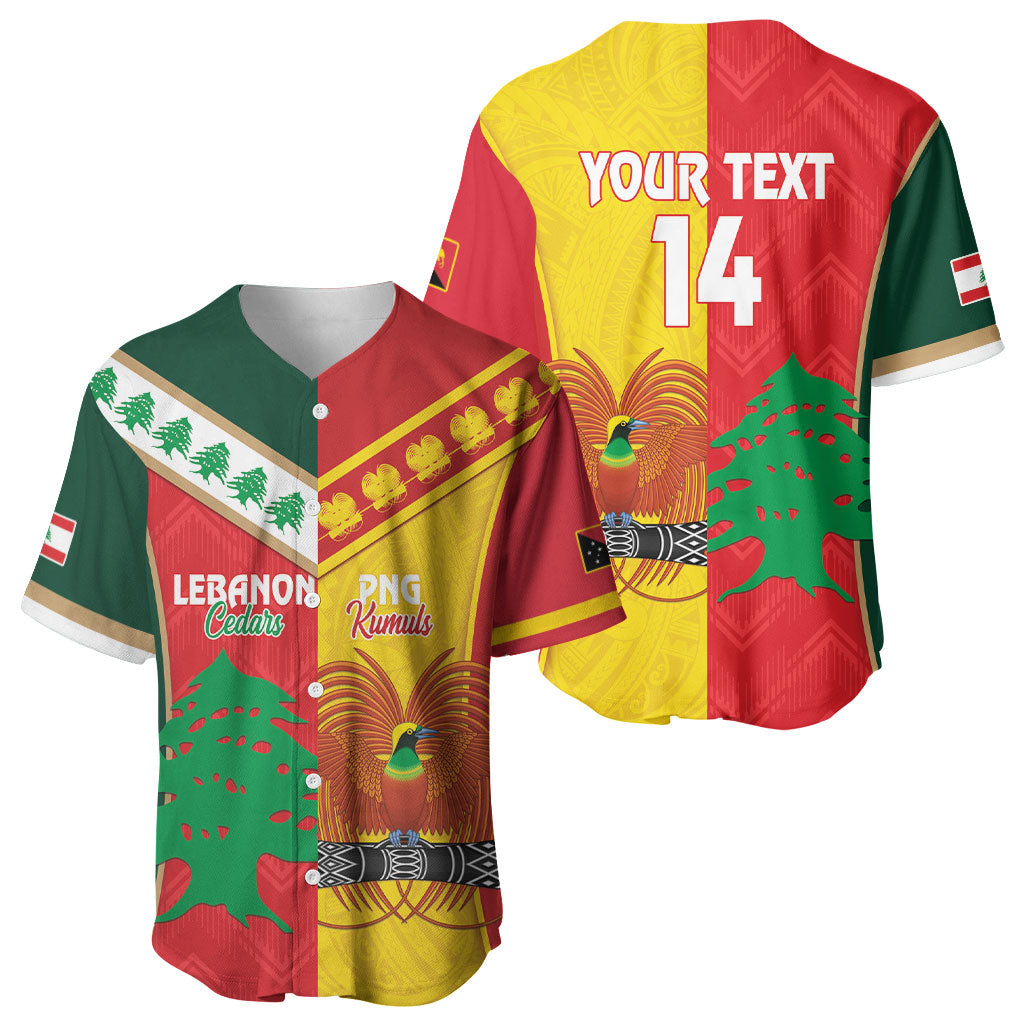 Custom Rugby Papua New Guinea and Lebanon Baseball Jersey PNG Kumuls Cedars Together