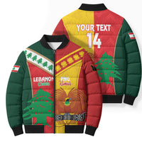 Custom Rugby Papua New Guinea and Lebanon Bomber Puffer Jacket PNG Kumuls Cedars Together