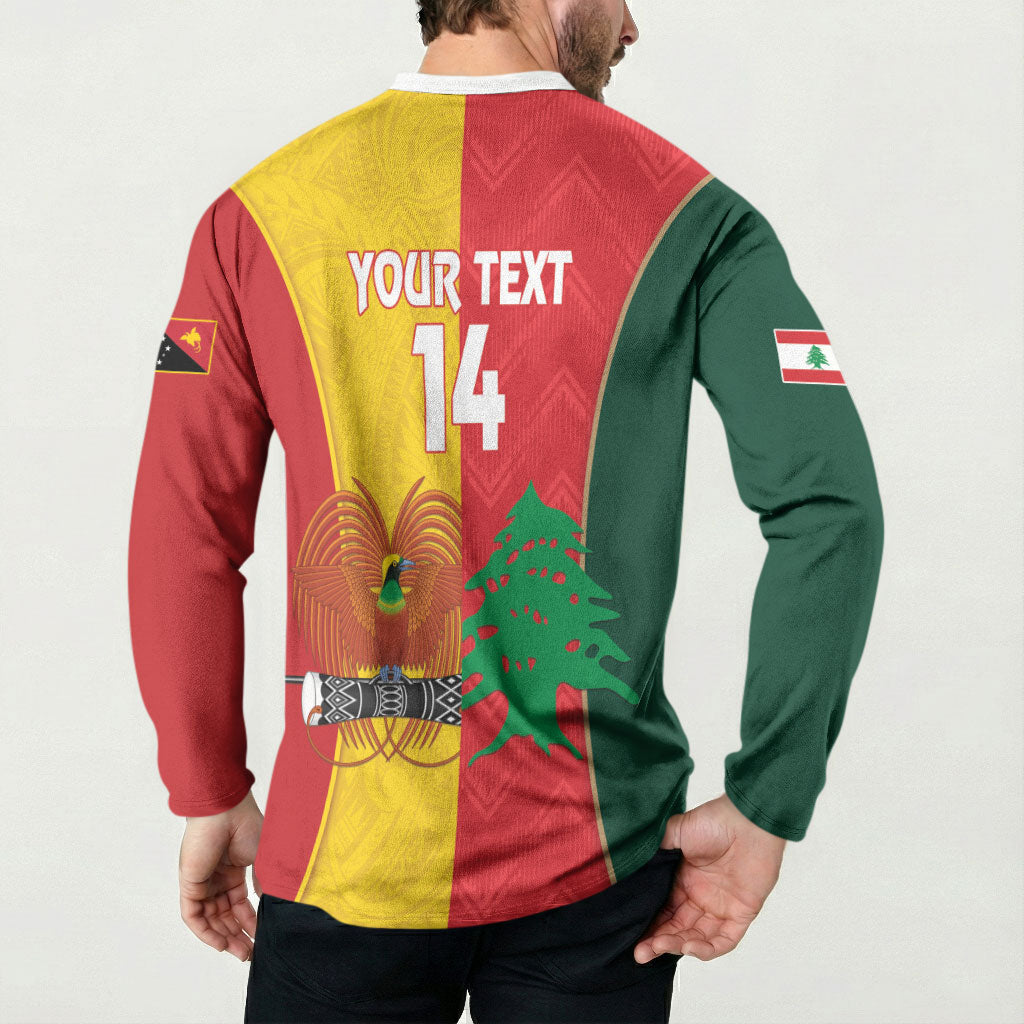 Custom Rugby Papua New Guinea and Lebanon Button Sweatshirt PNG Kumuls Cedars Together