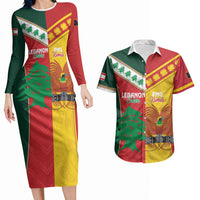 Custom Rugby Papua New Guinea and Lebanon Couples Matching Long Sleeve Bodycon Dress and Hawaiian Shirt PNG Kumuls Cedars Together