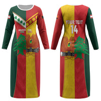 Custom Rugby Papua New Guinea and Lebanon Couples Matching Long Sleeve Bodycon Dress and Hawaiian Shirt PNG Kumuls Cedars Together