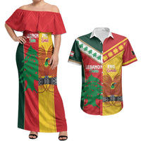 Custom Rugby Papua New Guinea and Lebanon Couples Matching Off Shoulder Maxi Dress and Hawaiian Shirt PNG Kumuls Cedars Together