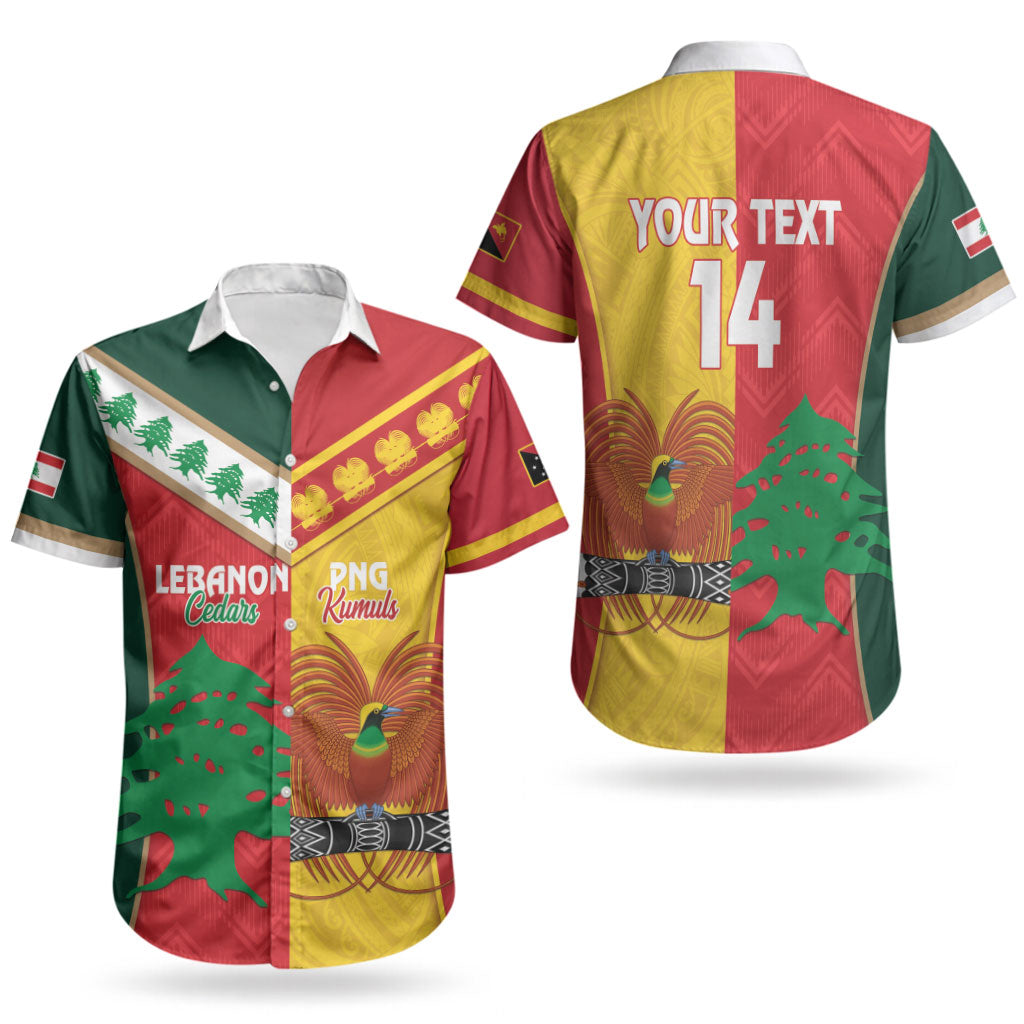 Custom Rugby Papua New Guinea and Lebanon Couples Matching Off Shoulder Maxi Dress and Hawaiian Shirt PNG Kumuls Cedars Together