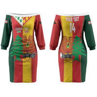 Custom Rugby Papua New Guinea and Lebanon Couples Matching Off The Shoulder Long Sleeve Dress and Long Sleeve Button Shirt PNG Kumuls Cedars Together