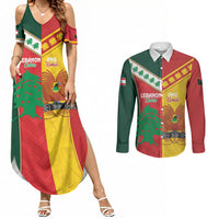 Custom Rugby Papua New Guinea and Lebanon Couples Matching Summer Maxi Dress and Long Sleeve Button Shirt PNG Kumuls Cedars Together