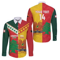 Custom Rugby Papua New Guinea and Lebanon Family Matching Long Sleeve Bodycon Dress and Hawaiian Shirt PNG Kumuls Cedars Together