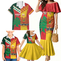 Custom Rugby Papua New Guinea and Lebanon Family Matching Mermaid Dress and Hawaiian Shirt PNG Kumuls Cedars Together