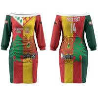 Custom Rugby Papua New Guinea and Lebanon Family Matching Off The Shoulder Long Sleeve Dress and Hawaiian Shirt PNG Kumuls Cedars Together