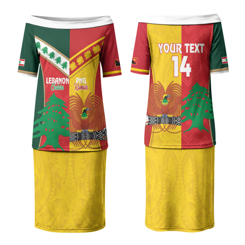 Custom Rugby Papua New Guinea and Lebanon Family Matching Puletasi and Hawaiian Shirt PNG Kumuls Cedars Together