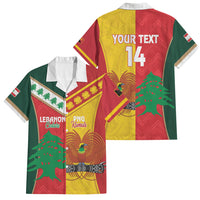 Custom Rugby Papua New Guinea and Lebanon Family Matching Short Sleeve Bodycon Dress and Hawaiian Shirt PNG Kumuls Cedars Together