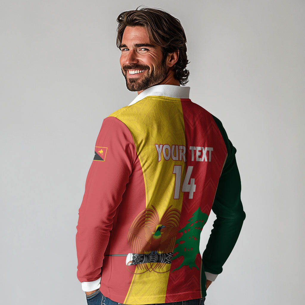 Custom Rugby Papua New Guinea and Lebanon Long Sleeve Polo Shirt PNG Kumuls Cedars Together