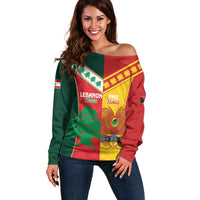 Custom Rugby Papua New Guinea and Lebanon Off Shoulder Sweater PNG Kumuls Cedars Together