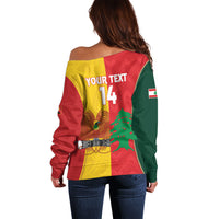 Custom Rugby Papua New Guinea and Lebanon Off Shoulder Sweater PNG Kumuls Cedars Together