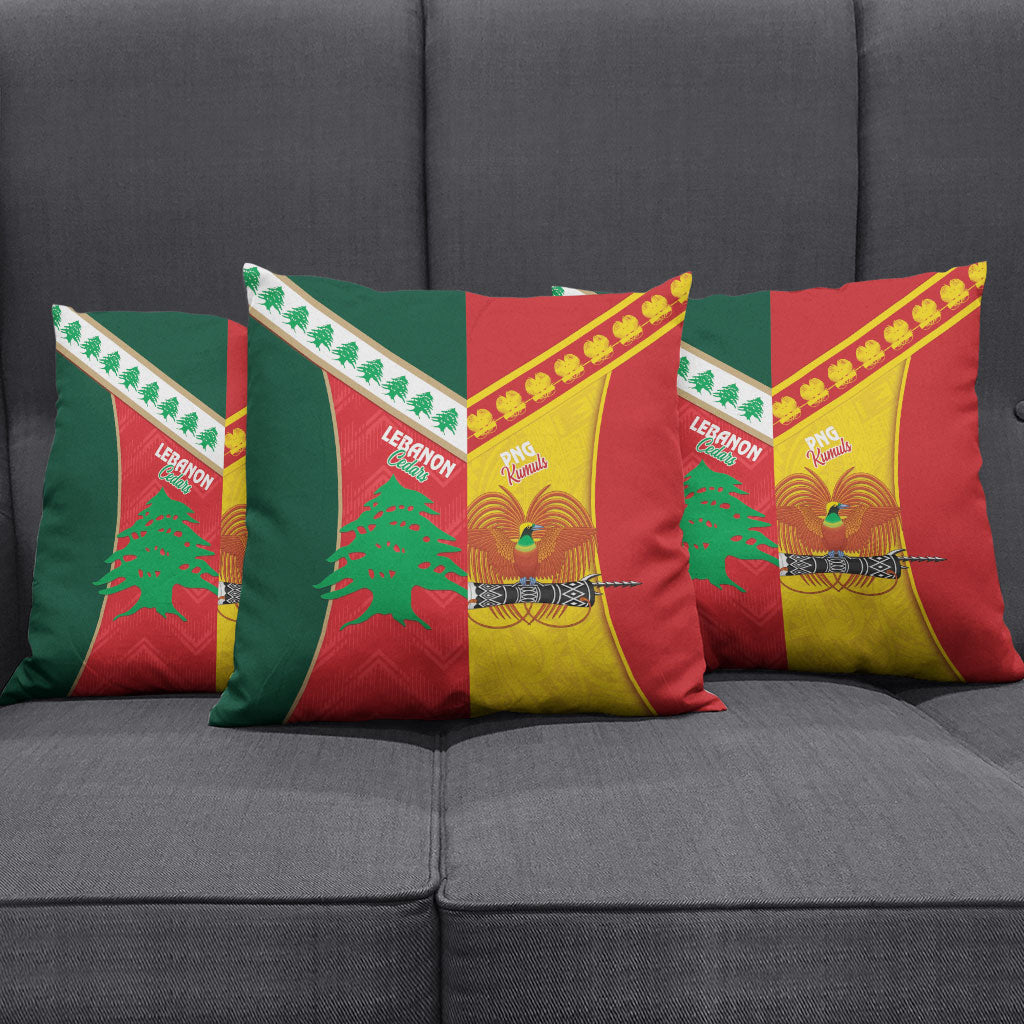 Rugby Papua New Guinea and Lebanon Pillow Cover PNG Kumuls Cedars Together