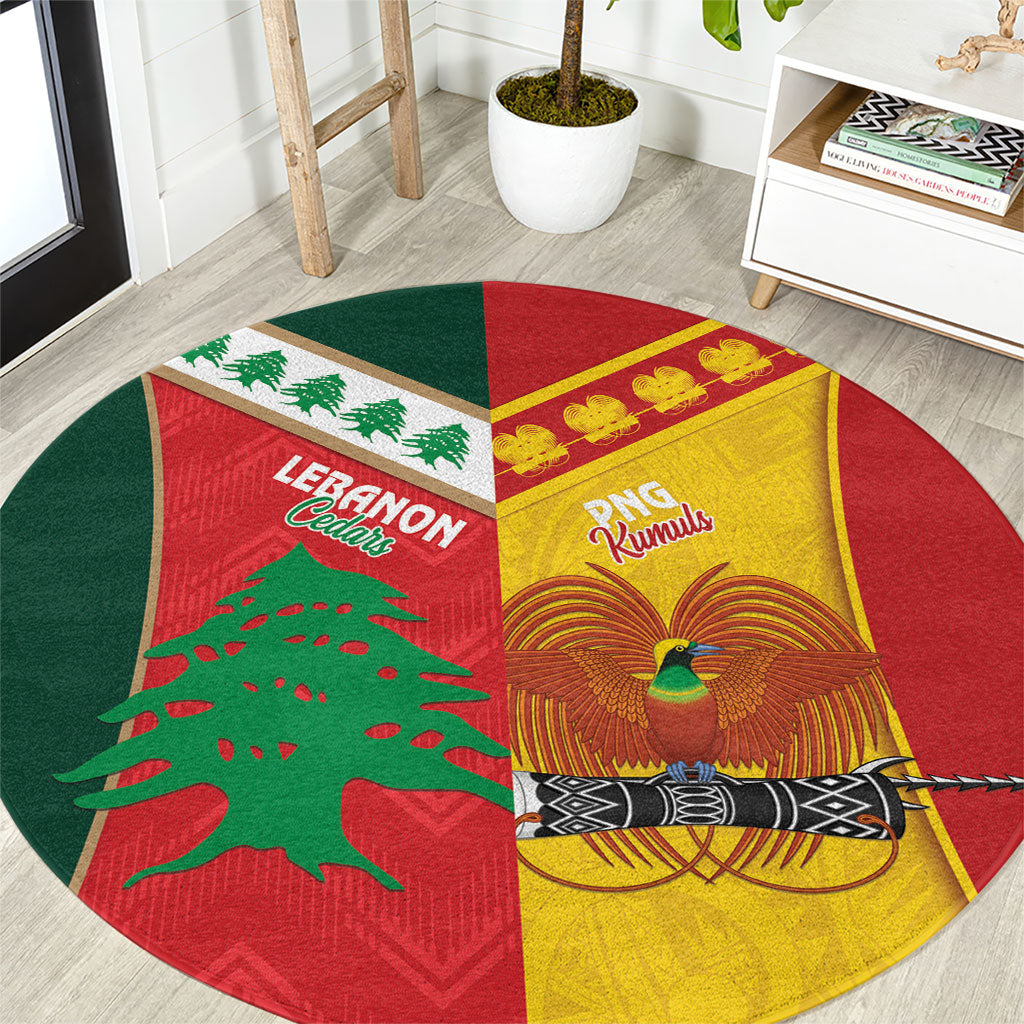 Rugby Papua New Guinea and Lebanon Round Carpet PNG Kumuls Cedars Together